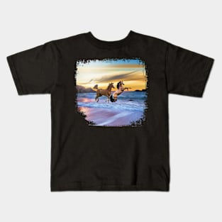 Horses On A Beach At Sunset Kids T-Shirt